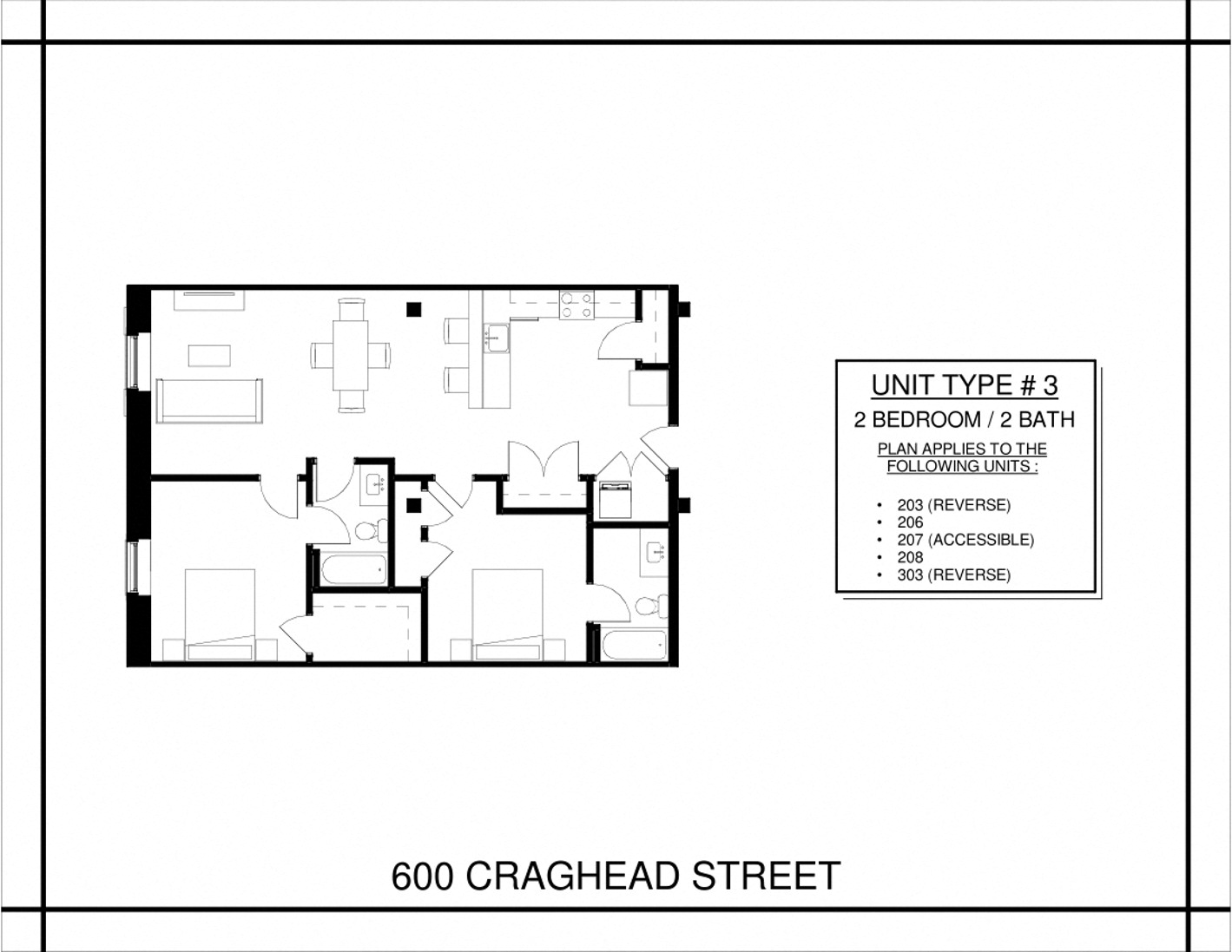 Floor plan for 2 beds, 2 baths, 1100 sqft